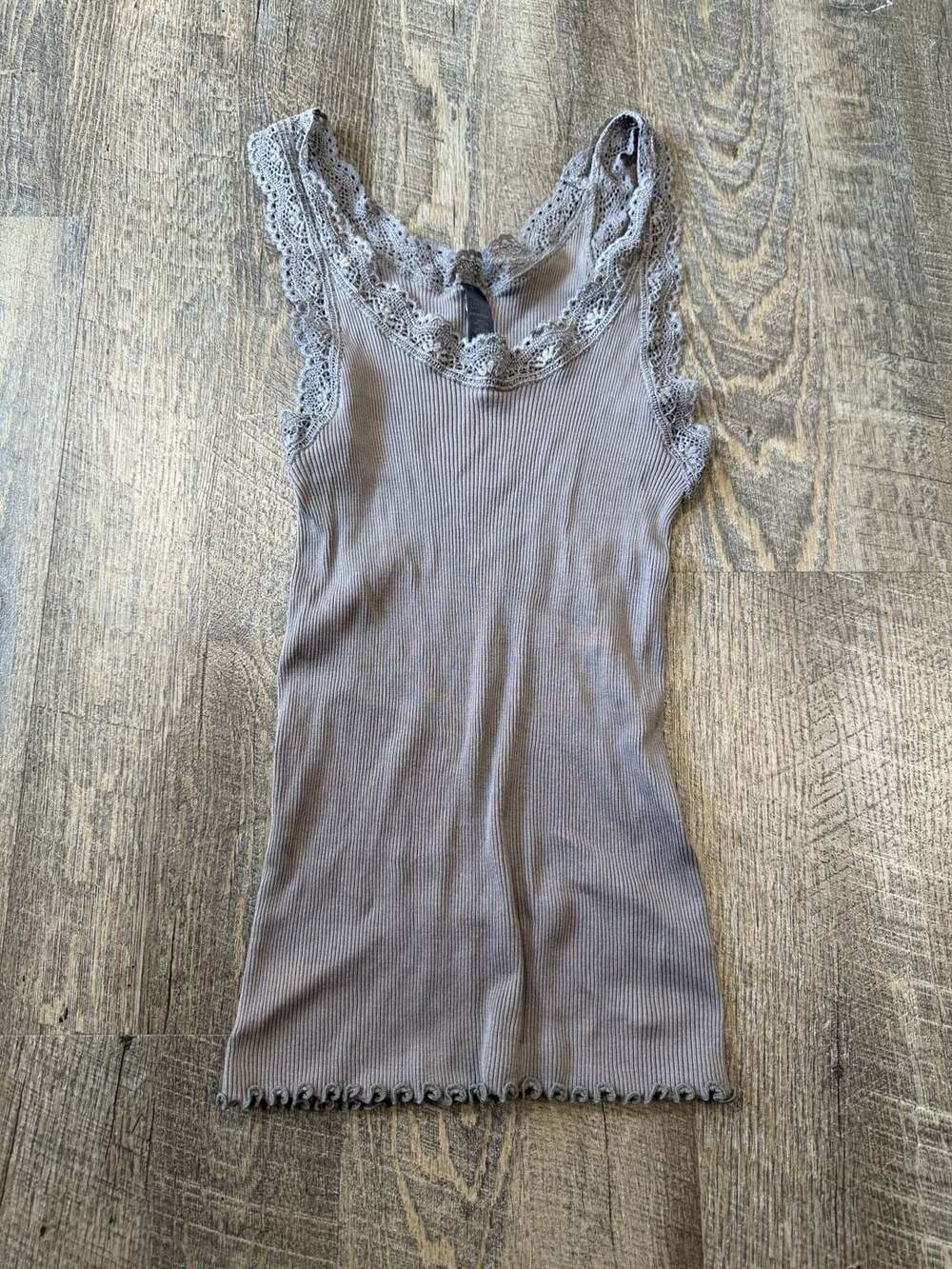 Banana Republic Gray Ribbed Cotton Lace Trim Tank Top